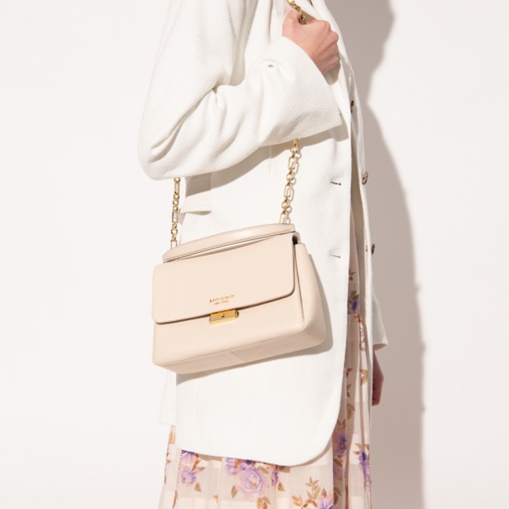 💛BRAND NEW Kate Spade MILK pebbled leather Cream carlyle chain flap Shoulder Bag